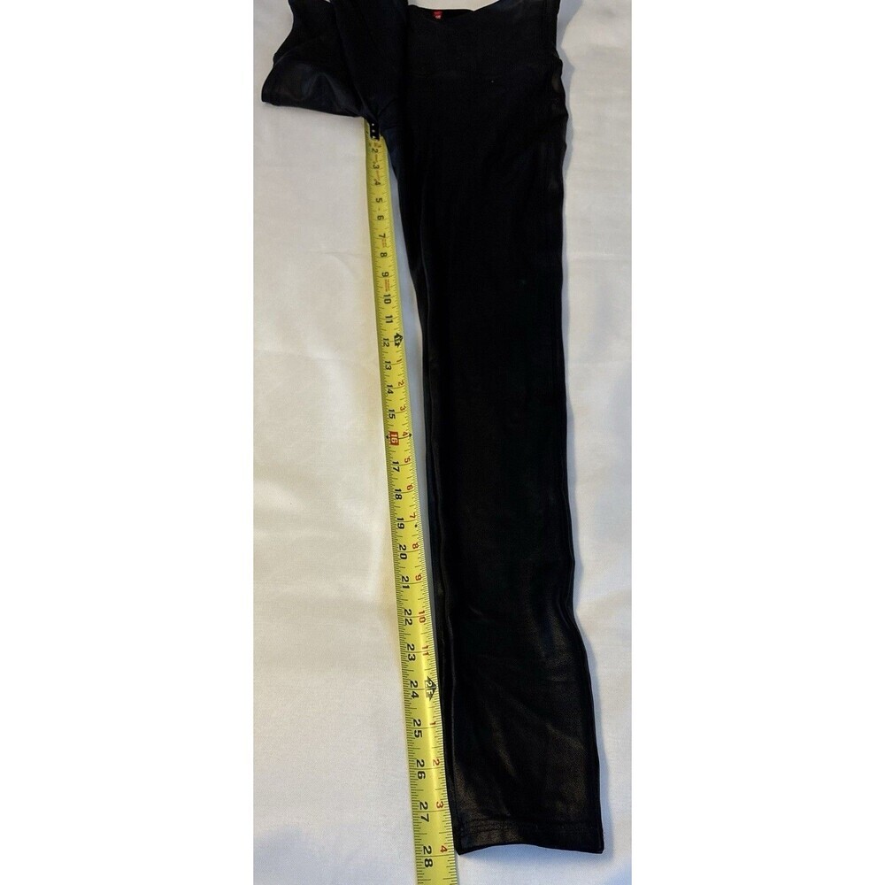 SPANX Black Faux Leather Stretch Leggings Women Medium Mid Rise Ankle Shaping - Picture 8 of 10